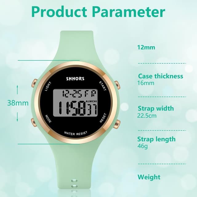 Detalle de OFFCUP Damenuhr Digital mit LED, Wecker, Stoppuhr und Silikonarmband