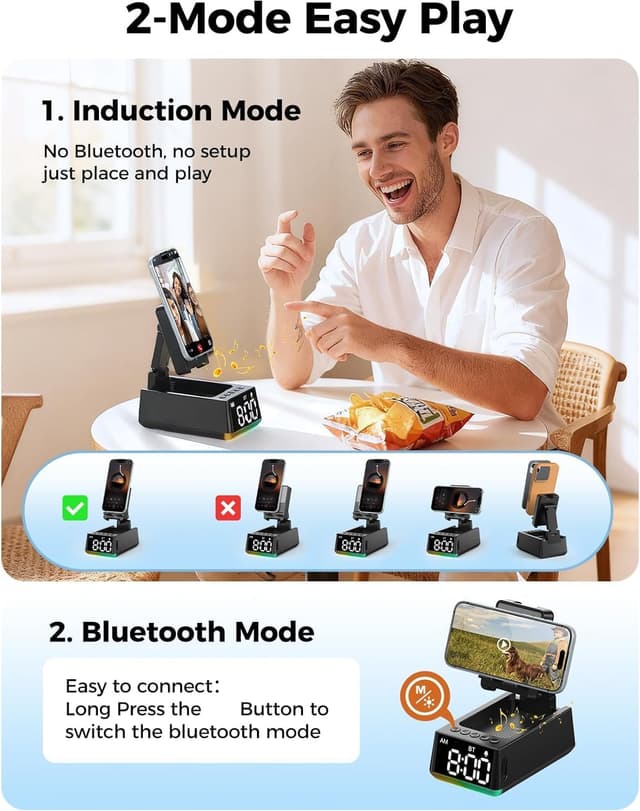 Thumbnail 6 de BBL Wireless HD Surround Sound Bluetooth Speaker with Foldable Stand, Adjustable Phone Holder and LCD Alarm Clock