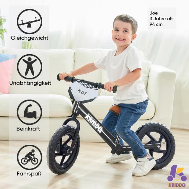 Detalle de KRIDDO Kinder Laufrad ab 2 Jahren mit 12-Zoll und individualisierbarem Schild