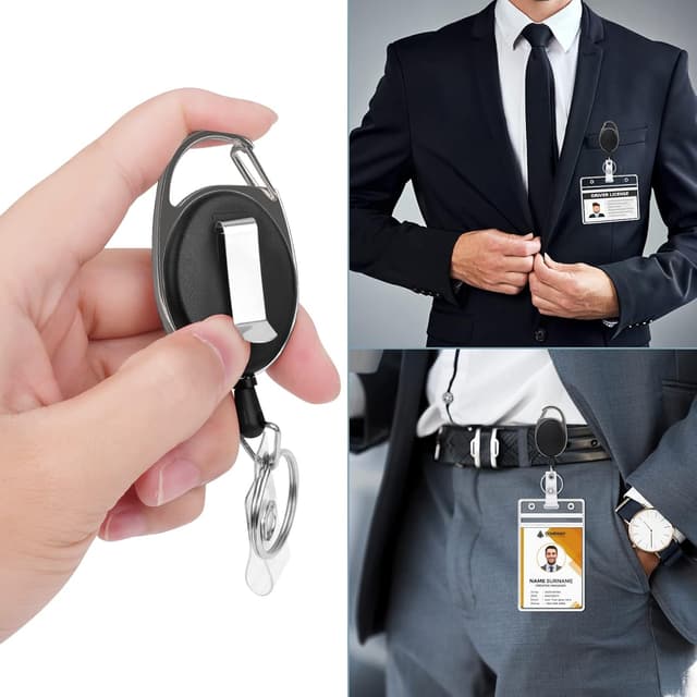 Detalle de Vicloon einziehbarer Schlüsselanhänger (2er-Set) mit Clip und Schlüsselring – für Ausweis, Karten und Schlüssel