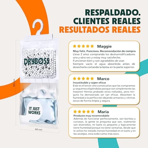 Detalle de Bolsas antihumedad DRYBOSS para armarios XL (pack 10, 2,5 kg) para absorber condensación y olores