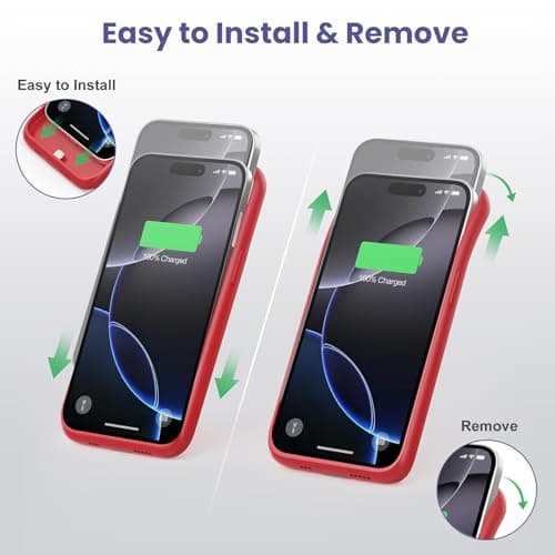 Detalle 2 de Feob Funda Batería para iPhone 16 Pro 🔋 7500mAh, Rojo