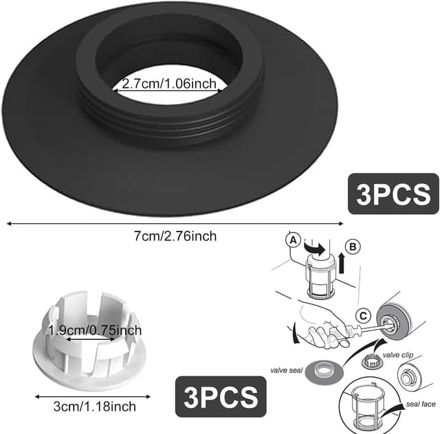 Detalle 2 de WENJION SV01967 Replacement Flush Valve Seal & Clip set (Black) for Ideal Standard Armitage Shanks cisterns