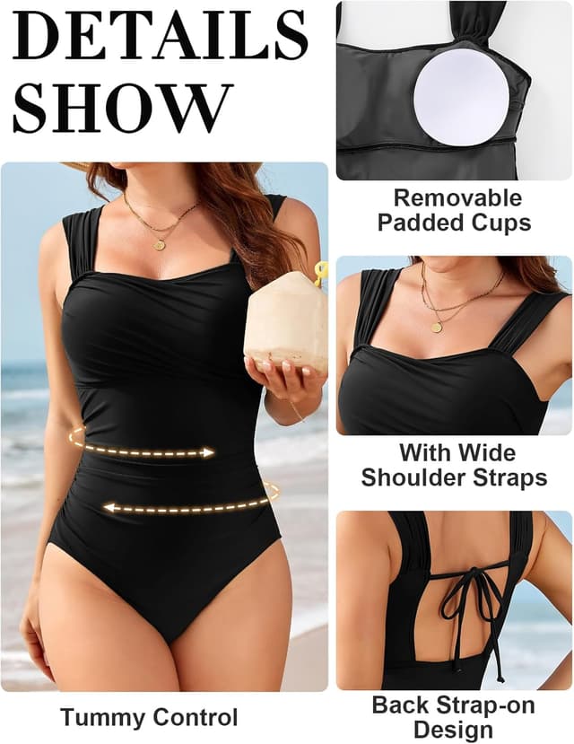 Detalle 2 de Nadeer Damen-Badeanzug Einteiler mit „Bauchweg“-Raffung und Push-up-Optik (Tummy Control)