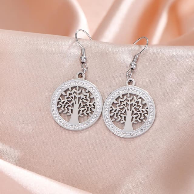 Detalle 2 de Dreamtimes „Baum des Lebens“ Ohrringe aus Edelstahl mit klaren Zirkoniasteinen