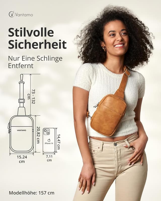 Detalle 2 de Vantamo Damen-Umhängetasche mit RFID-Blockierung & Anti-Taschendiebstahl-Clip – veganes Leder