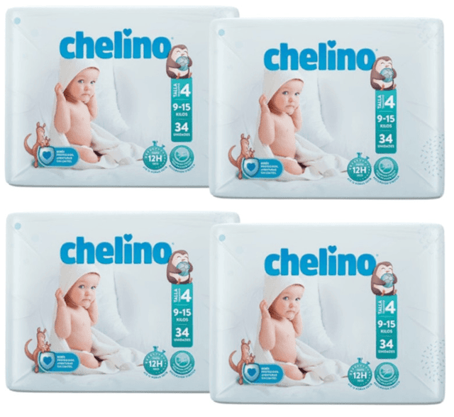 Detalle de Chelino Pañales Talla 4 (9-15 kg) 4x34 uds