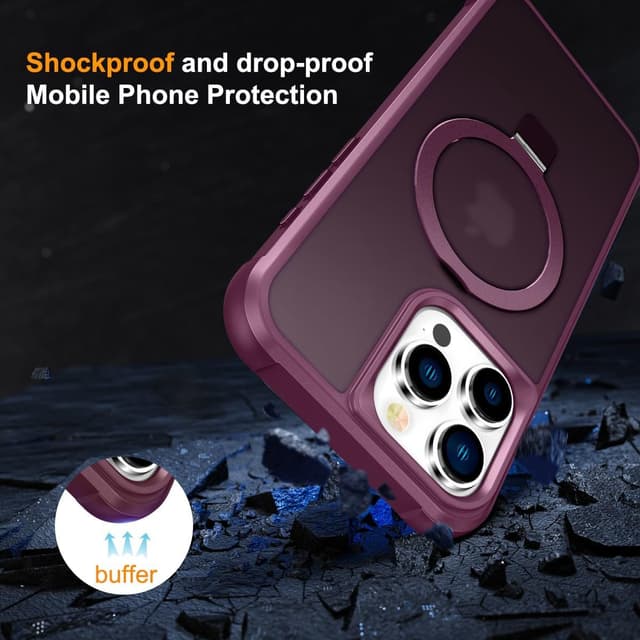 Thumbnail 1 de CHAOFEnG Magnetic Compatible with iPhone 16 Pro Case with Stand (Military Drop Tested) Ring Stand, Wine Red