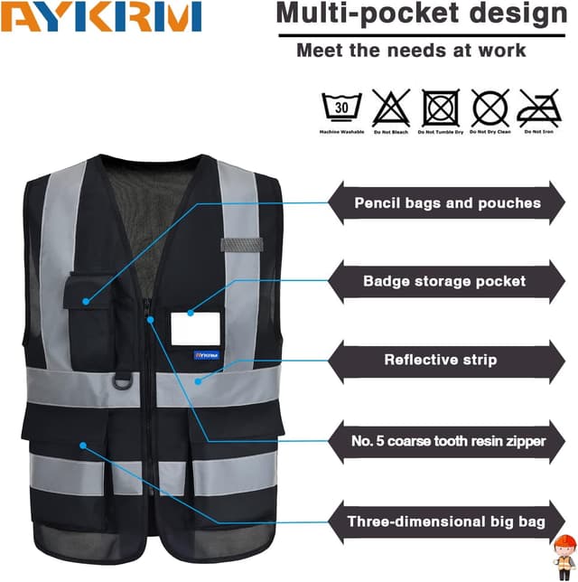 Detalle de AYKRM 21-colour high-visibility executive vest with zip front, phone & ID pockets
