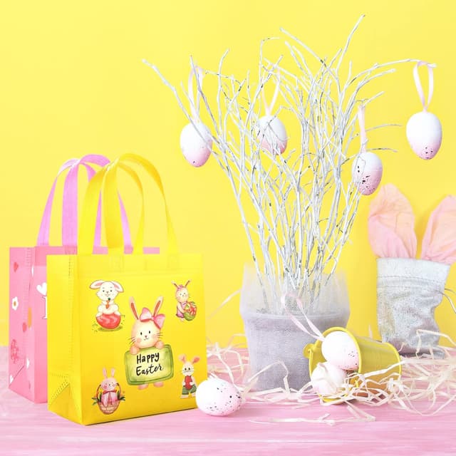 Detalle de AhfuLife 12er Set Ostern Geschenktüten (23 x 21,5 x 11 cm) – wiederverwendbare Ostertüten mit 6 Designs