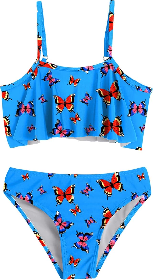 Detalle de Set bikini 2 pezzi Arshiner per bambine (5–14 anni) con top tankini e slip con volant