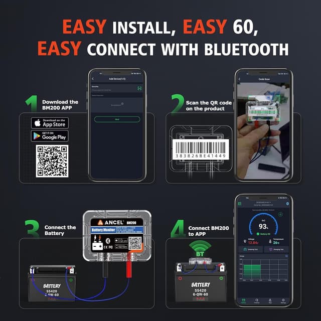 Thumbnail 6 de ANCEL BM200Blue Batterie- & Batteriewächter mit Bluetooth für 12V LiFePO4 sowie Blei-Säure (Start- und Ladesystem-Test)