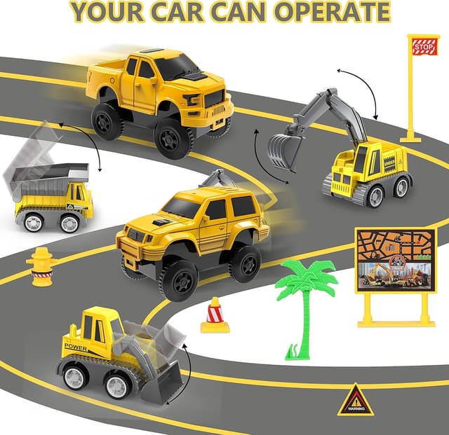 Detalle de Kids Construction Race Tracks Toy Set (253 PCS) with Flexible Track, Cars & Trucks – Age 3–8