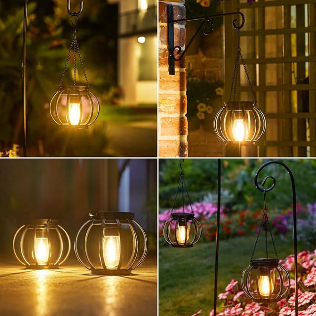 Thumbnail 6 de BUCASA Solar Lights Outdoor Garden – 2-pack metal lanterns with chain and hook for hanging décor