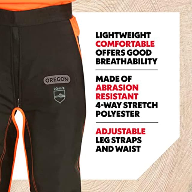 Detalle de Oregon 575780 Universal Typ A Kettensägen-Sicherheitsleggings mit verstellbarem Frontschutz