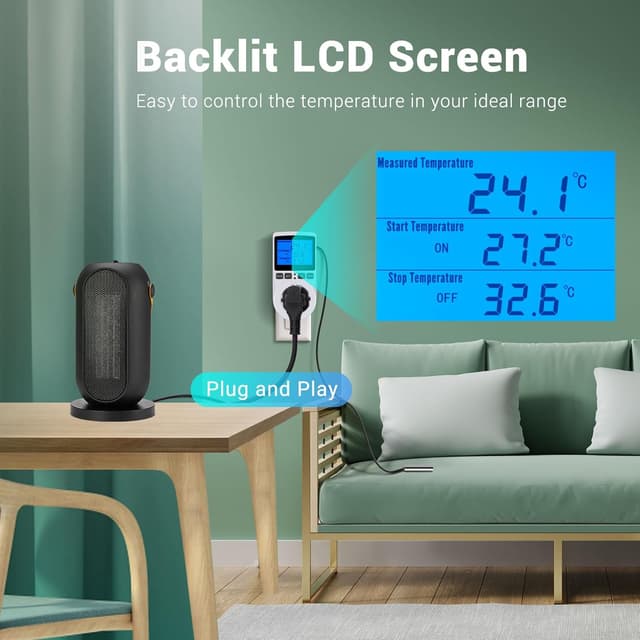 Detalle 2 de INKBIRD Plus digitales Terrarium-Thermostat mit Steckdose, Heizen/Kühlen, Timer und Sonde (NTC)