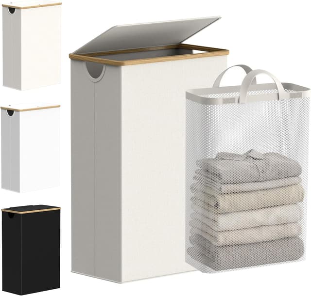 Detalle de efluky Slim Laundry Basket with Lid (Removable Bag) — Narrow 75L Hamper for Tight Spaces