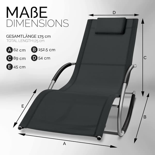 Detalle de tillvex Relaxliege Gartenliege – wetterfeste Schwungliege mit atmungsaktivem Textilene (Anthrazit, bis 150 kg)