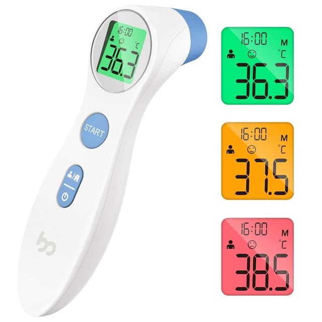 Detalle de Kontaktloses Infrarot-Stirnthermometer für Babys, Kinder & Erwachsene – digitales Fieberthermometer mit Fieberalarm (weiß)