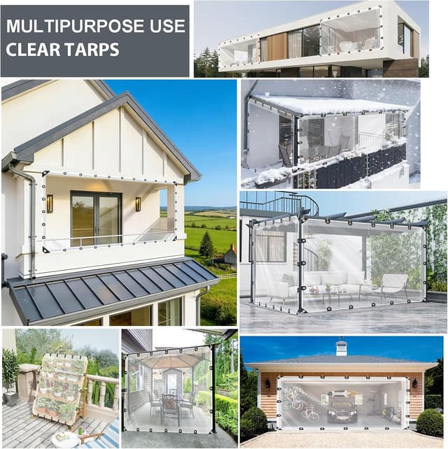Detalle de LC&QS Clear Tarps Heavy Duty Waterproof 8x10ft Transparent Tarp with Grommets (Windproof Rope)