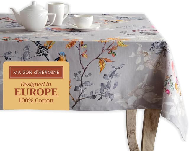 Detalle de Maison d' Hermine Rectangle Table Cloth (Equinoxe - Grey) 100% Cotton, 70 x 108 Inches