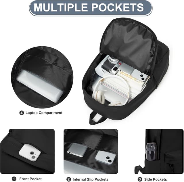 Detalle 2 de WEPLAN B1-Black 22L Laptop School Backpack (14-inch) for Secondary & College