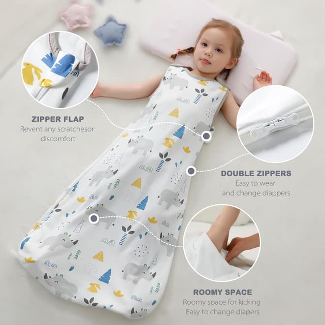 Detalle de Mosebears sacco nanna in morbido cotone 0-6 mesi 0,5 Tog con zip a doppio cursore