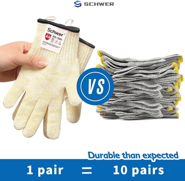 Detalle de Schwer SlicePro Level 9 Cut Resistant Gloves PR1501 (Food Grade) – Mandoline & Meat Cutting Gloves, 1 Pair, M