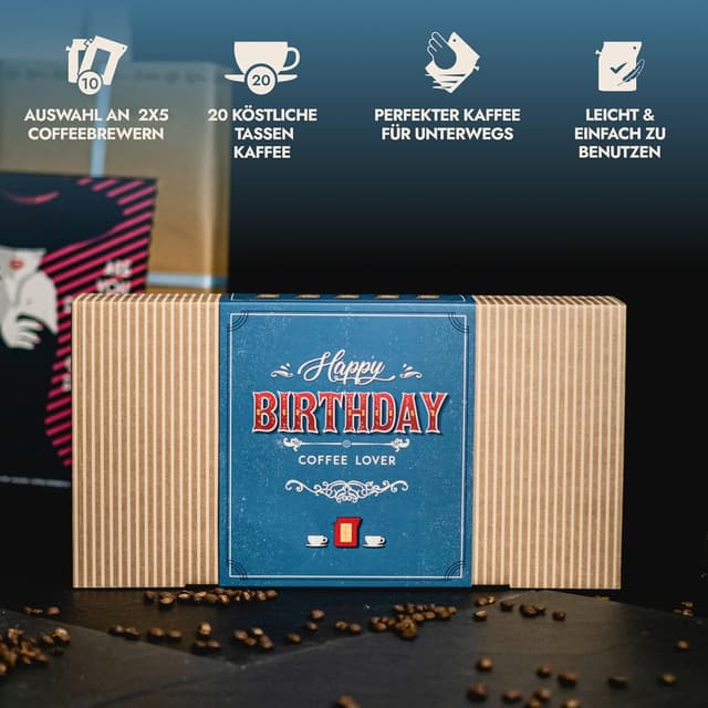 Detalle de Kaffee Geschenk Set zum Geburtstag – 10 Single-Estate Spezialitäten & Bio-Kaffees aus aller Welt