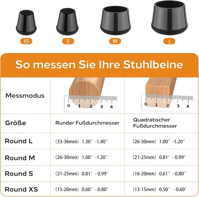 Thumbnail 1 de yomanta Stuhlbeinkappen 24 Stück 15-20 mm