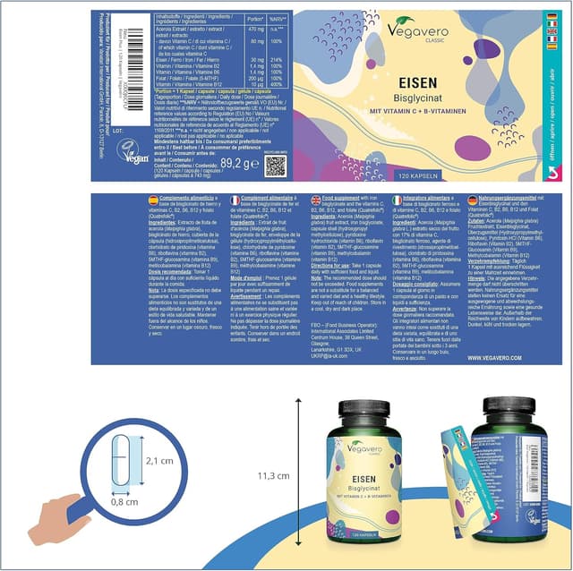 Detalle de Vegavero Eisen Bisglycinat 30 mg Kapseln