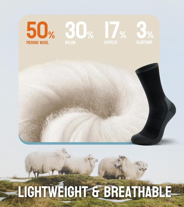 Detalle 2 de TANSTC Chaussettes de randonnée en laine mérinos (femme) – 3 paires, anti-ampoules, respirantes
