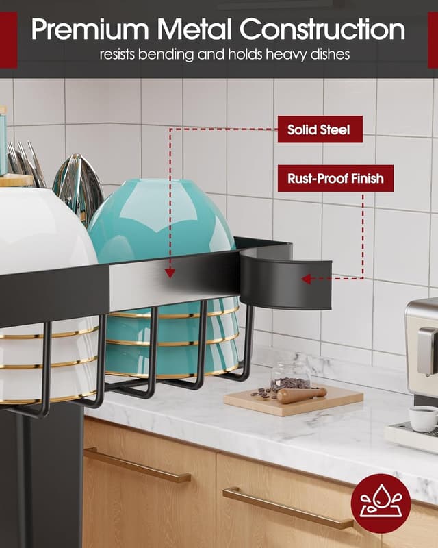 Detalle 2 de Sakugi Over The Sink Dish Drying Rack (Adjustable 2-Tier, Stainless Steel, Black)