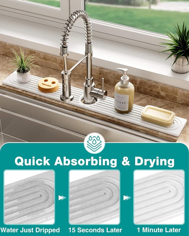 Thumbnail 1 de Stone Faucet Mat Diatomite Sink Protector 23.6"