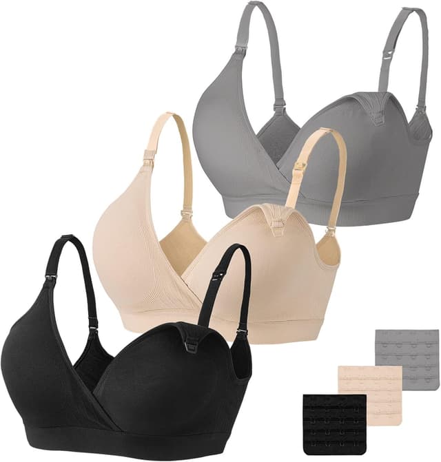 Detalle de Vinfact Nursing Bra 3 Pack Seamless V Neck Maternity & Breastfeeding Bra