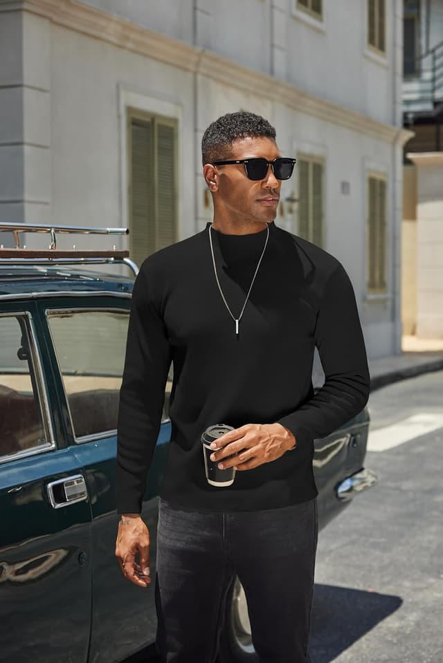 Detalle 2 de COOFANDY T-shirt à col montant homme à manches longues : thermique et élégant pour l’hiver