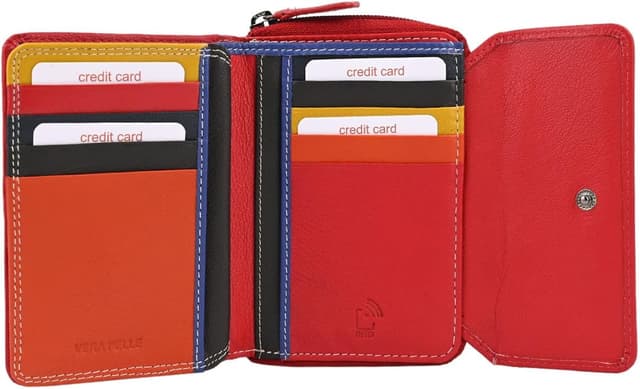 Detalle de Portefeuille femme Laura Biagiotti en cuir véritable, intérieur multicolore et porte-monnaie zippé