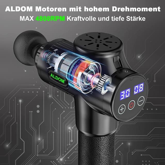 Detalle de ALDOM Pistola de Masaje Muscular 30 niveles