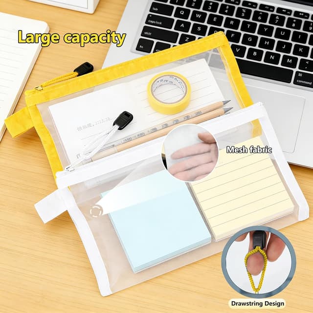 Detalle de MeiLang 3 Pack Clear Pencil Cases (Mesh + Zip Clear Pouch) for School, Travel & Office