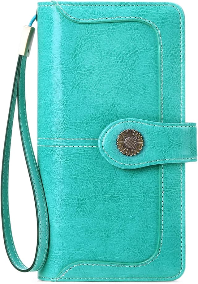 Detalle de SENDEFN Damen-Geldbörse aus Leder (groß) mit RFID-Schutz, 24 Kartenfächern und abnehmbarem Armband