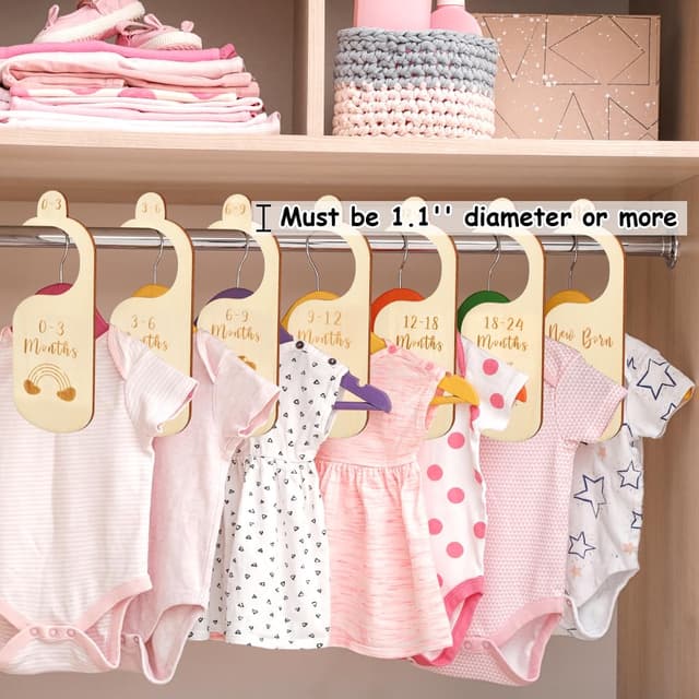 Detalle 2 de HAGOT 8-teiliges Holz-Größentrennerset für Babys (50–104) – Schrankteiler zur Kleidungsklassifizierung
