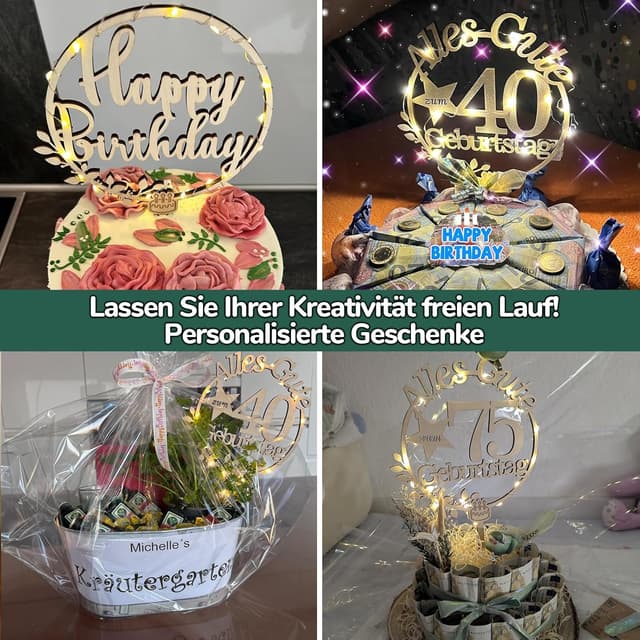 Detalle de Giftota Cake Topper Taufe aus Holz LED