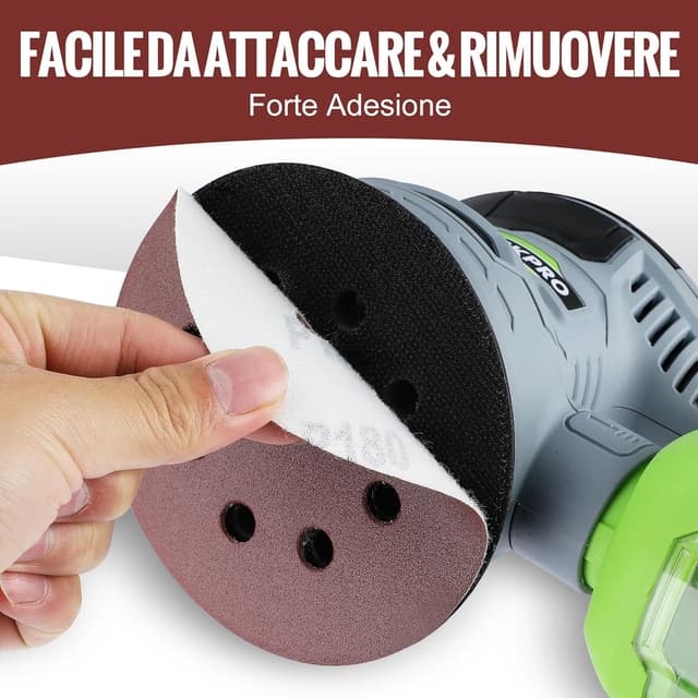 Detalle de WORKPRO set da 150 dischi abrasivi 125 mm con 8 fori e grane miste (60–600)