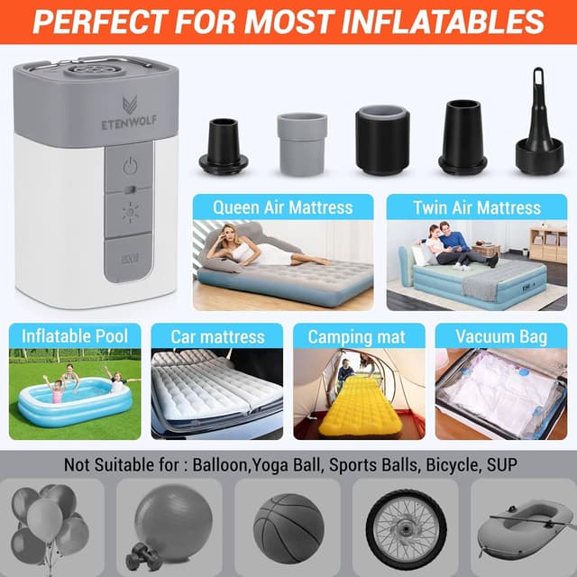 Detalle de ETENWOLF Air 5 Pro Max Portable Electric Air Pump (10400 mAh) with Camping Light