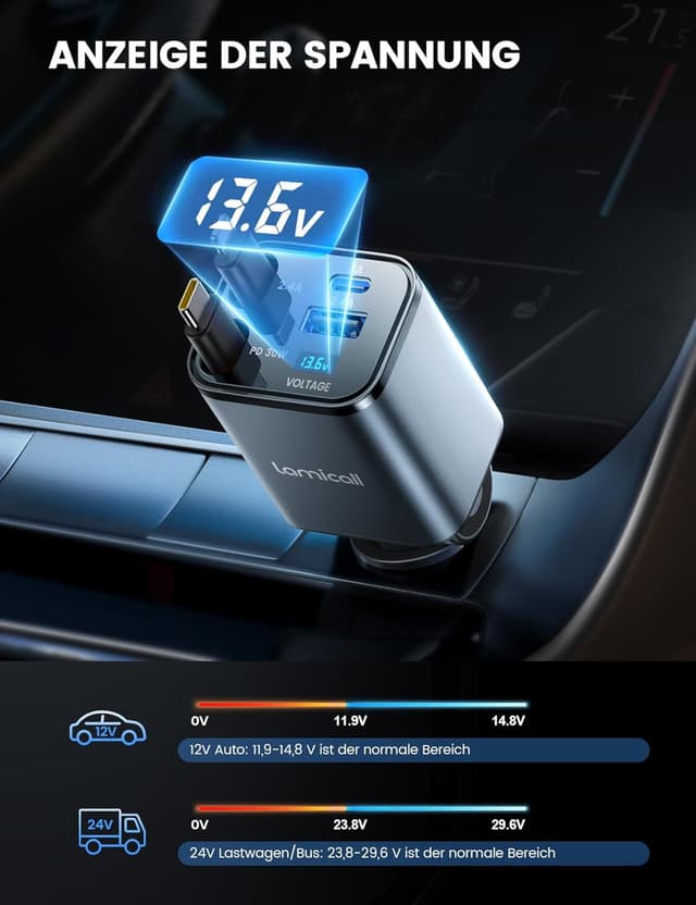 Detalle 2 de Lamicall 4 IN 1 Zigarettenanzünder 69W