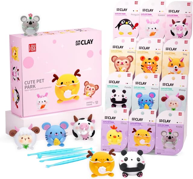 Detalle de LOUFOR Air Dry Clay Kits for Kids (12 DIY Boxes) with Tools & Tutorials