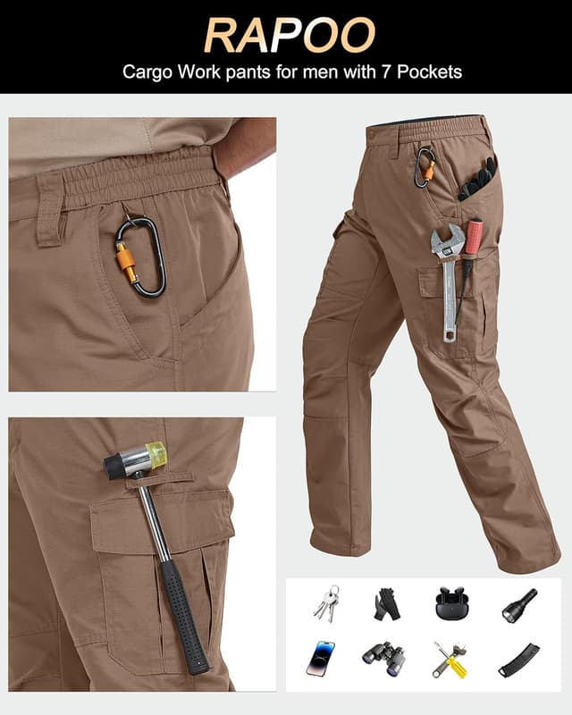Detalle de Men’s Ripstop Cargo Pants (Water-Resistant, Breathable) with 7 Pockets