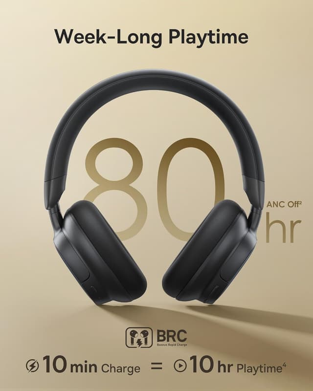 Detalle de Baseus Bowie MH1 Adaptive ANC Headphones (Cosmic Black) with LDAC Hi-Res Audio