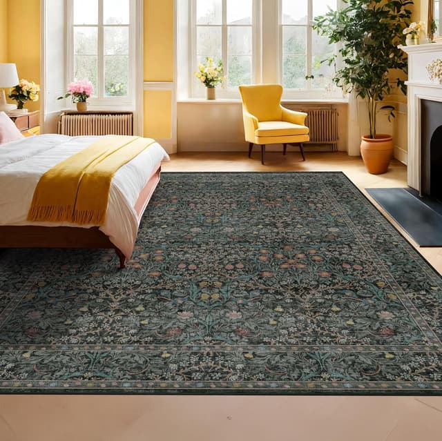 Detalle 2 de Vintage Dark Green 8x10 Rug 🏡