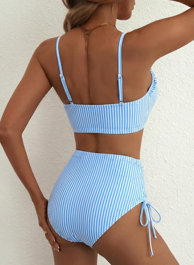 Detalle de Herseas Women’s Splice Ruffle Trim Bikini Set with Tie Side High Waisted Bottom